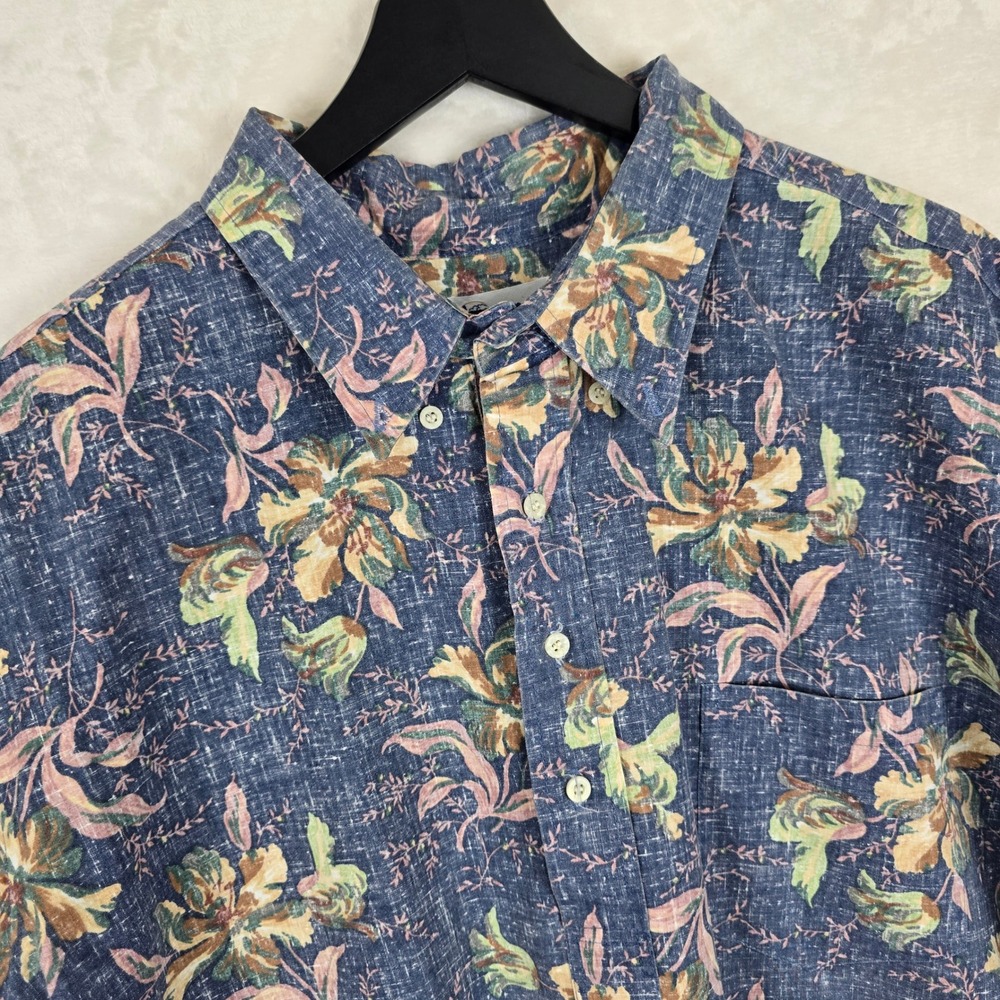 Reyn Spooner 3XL Vintage Hawaiian Shirt Blue Floral Cotton Blend XXXL